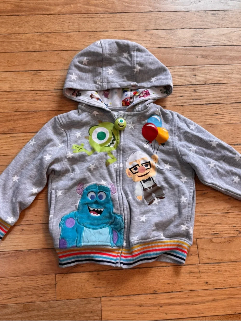 Disney 100 Pixar Boys Gray Zip Up Hoodie Monsters Inc Up Carl Sulley Mike Size 5